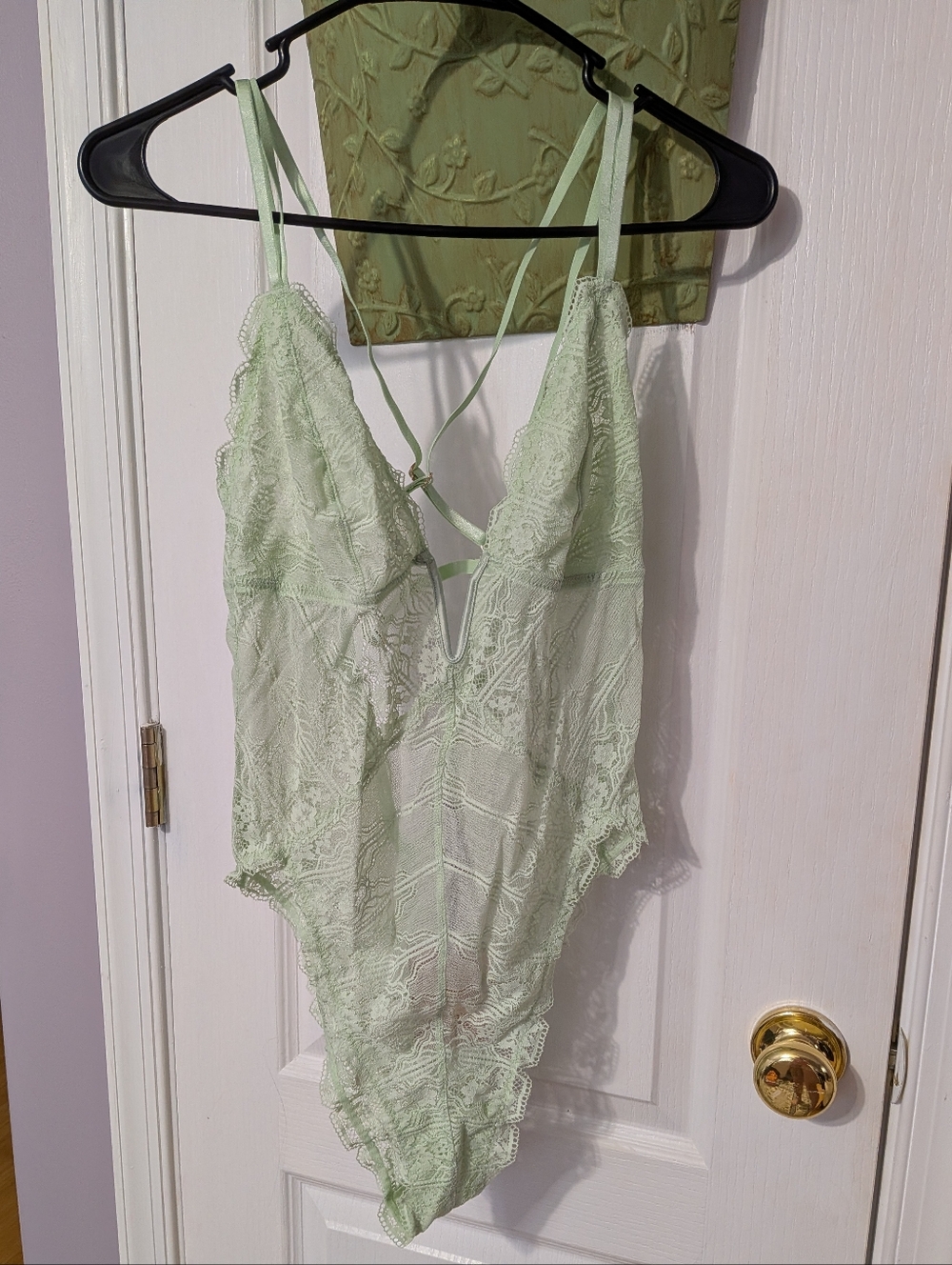 Savage X Fenty Light Green Lace Plunge Teddy